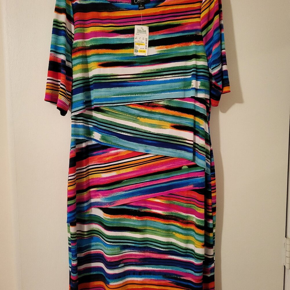 NWT CONNECTED APPAREL Brand Multi Striped Dress Size 14